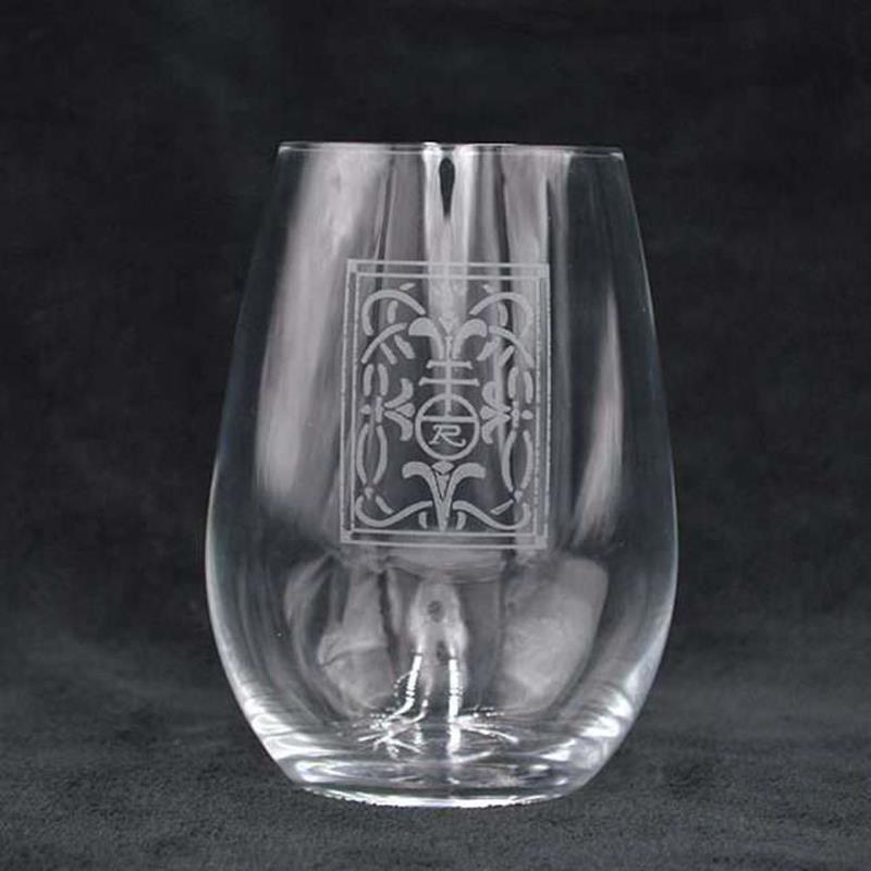 Roycroft Blockprint Stemless Wine Glass